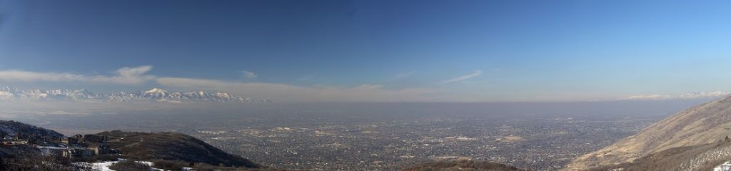 Widescreen view of Salt Lake Valley showing inversion layer